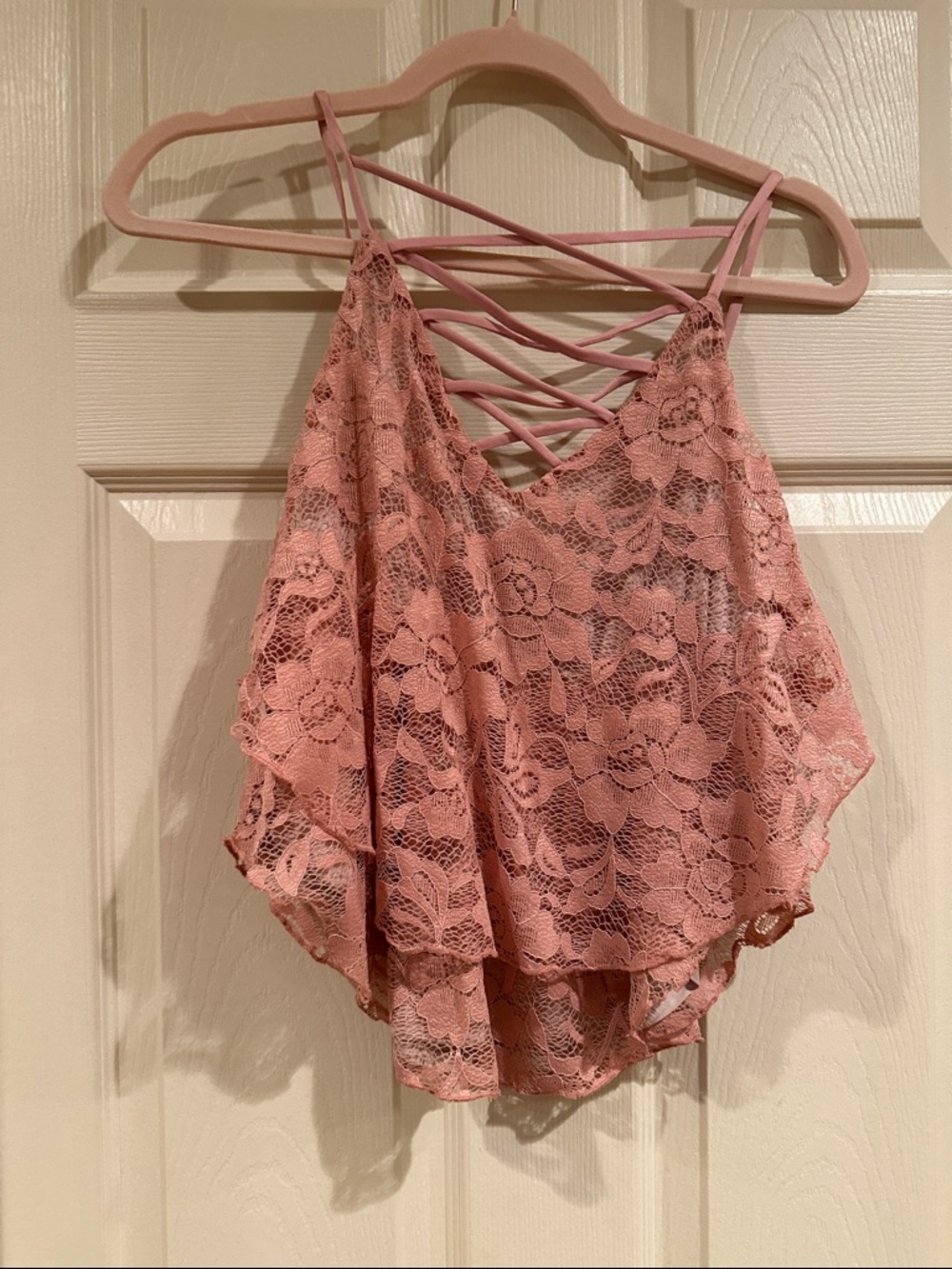 Express Pink Lace Strappy Cami Top